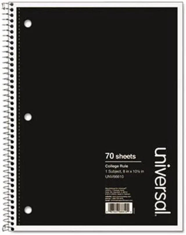 Alt view image 3 of 4 - Universal 1 Sub. Wirebound Notebook 10 1/2 x 8 College Rule 70 Sheets Black