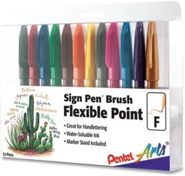 Alt view image 11 of 12 - Pentel Sign Pen Brush Flexible Point Marker Pen Assorted 12/Pack SES15CPC12