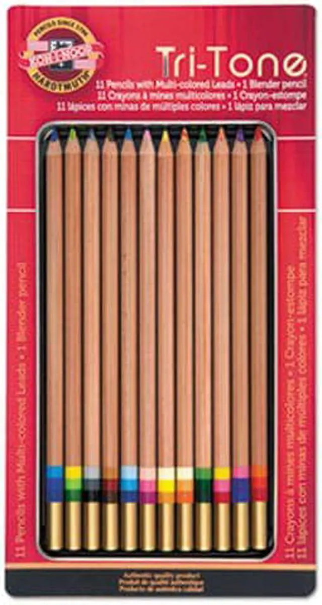 Alt view image 7 of 14 - Koh-I-Noor Tri-Tone Multicolored Pencils 12/ST Multi FA33TIN12BC