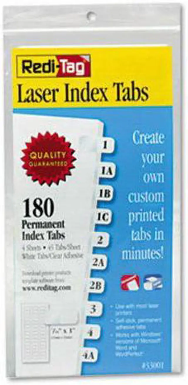 Alt view image 12 of 16 - Redi-Tag Laser Printable Index Tabs 7/16 Inch White 180/Pack 33001