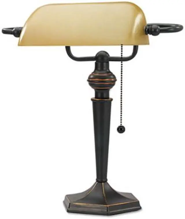 Alt view image 6 of 10 - TRAD BANKER'S LAMP, AMBER SHADE, ANTIQUE BRONZE BASE,16"H,