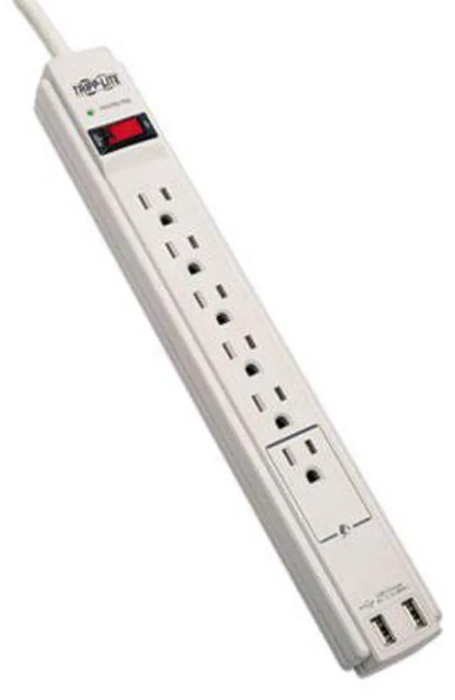 Alt view image 8 of 20 - Tripp Lite 6 Outlet Surge Protector Power Strip 6Ft Cord 990 Joules Dual Usb Charging Led & Insurance (Tlp606usb)