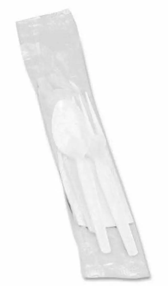Alt view image 8 of 8 - Utensil Kit Poly Knife/Fork/Spoon Napkin 250 PK/CT White