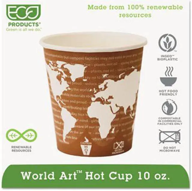 Alt view image 5 of 10 - World Art Renewable Compostable Hot Cups 10 oz. 50/PK 20 PK/CT