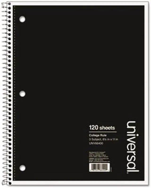 Alt view image 4 of 5 - Universal 3 Sub. Wirebound Notebook 11 x 8 1/2 College Rule 120 Sheets Black Cover 66400