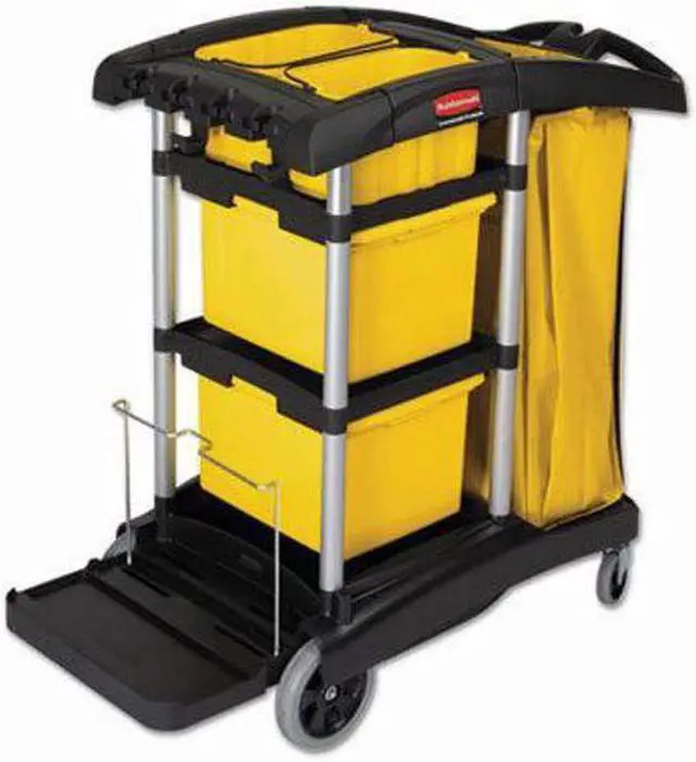 Alt view image 7 of 7 - RUBBERMAID FG9T7300BLA Microfiber Janitor Cart,Black,Plstc/Alum