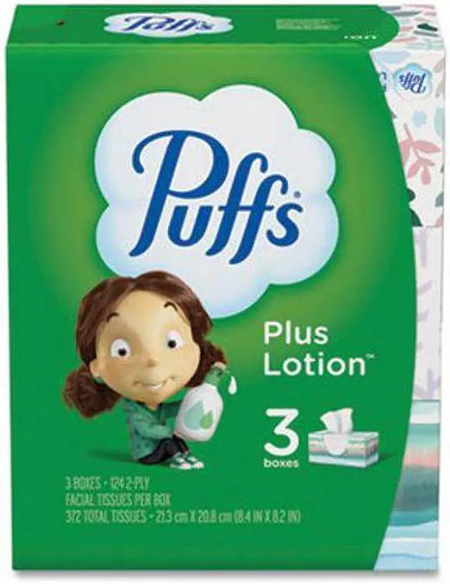 Alt view image 4 of 10 - Puffs Plus Lotion Facial Tissues; 3 Family Boxes 124 Tissues per Box