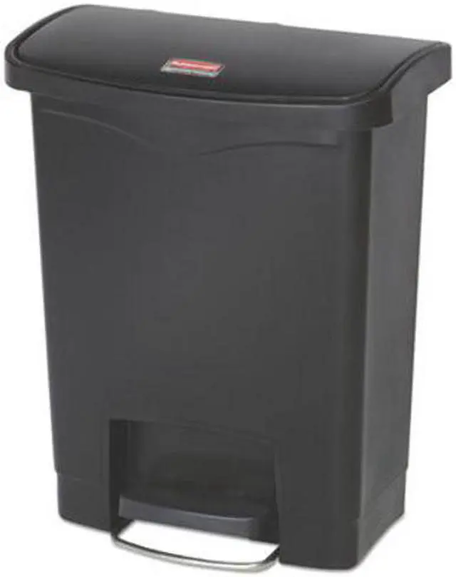 Alt view image 6 of 6 - Rubbermaid - FG1883609 - Slim Jim Resin Step-On Container, Front Step Style, 8 gal, Black