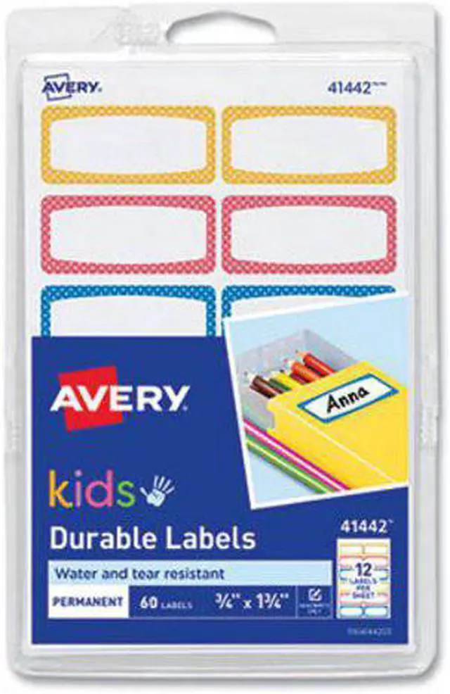 Main image of Avery Kids Handwritten Id Labels, 1.75 x .75, Bl; Og; Ylw Brdr, 60/PK (AVE41442)
