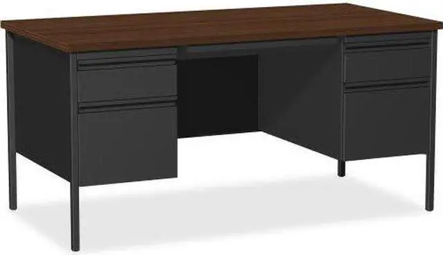 Alt view image 4 of 14 - Lorell Double Pedestal Desk 60"x30"x29-1/2" Black Walnut 60927