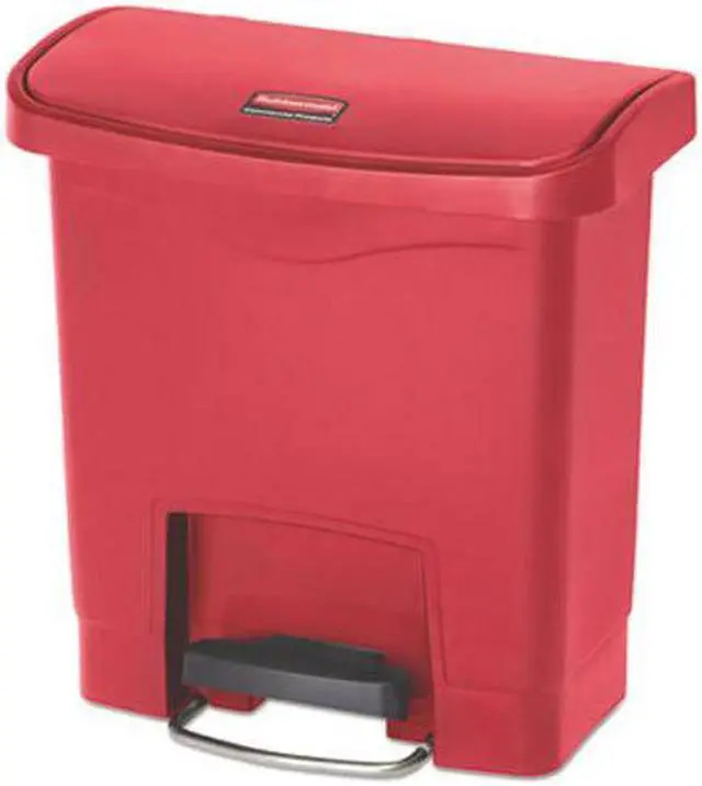 Alt view image 12 of 13 - Rubbermaid - FG1883563 - Slim Jim Resin Step-On Container, Front Step Style, 4 gal, Red