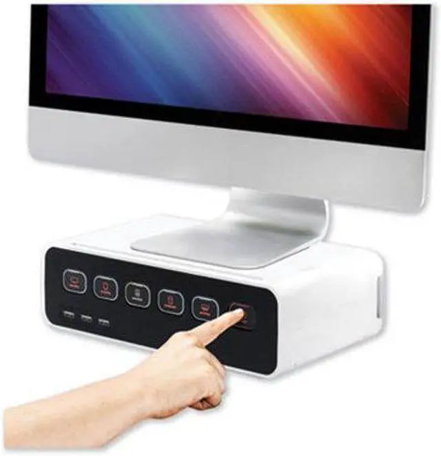 Alt view image 10 of 13 - Kantek PowerCentral Cable Management/Power Hub/Surge Protector/Monitor-Tablet Stand, Connect 5 Power Cords and 3 USB Ports, 11.8-Inch Wide x 6.7-Inch Deep x 3.5-Inch High, White/Black (CM1100)