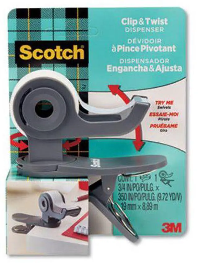 Alt view image 12 of 19 - 3M Scotch Clip & Twist Desktop Tape Dispenser Gray C19CLIP