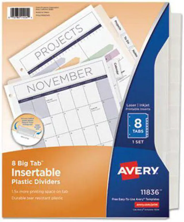Main image of Avery Insertable Big Tab Plastic Dividers, 11 x 8.5, Clear, 1 Set (AVE11836)