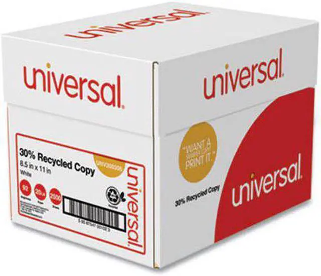 Main image of Universal 30% Recycled Copy Paper, 92 Bright, 20 lb, 8.5 x 11, White, 500 Sheets/Ream, 5 Reams/Carton (UNV200305)
