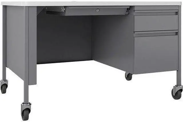 Main image of Lorell Desk, Right-Pedestal, Mobile, 48"x30"x29-1/2", WE/Platinum (LLR66944)