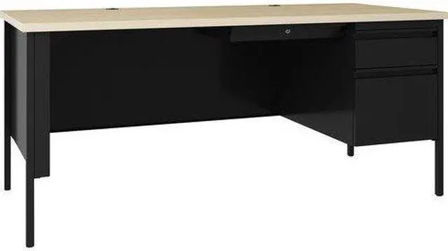 Main image of Lorell Desk, Right-Pedestal, Steel, 66"x30"x29-1/2" , Maple/Black (LLR66906)