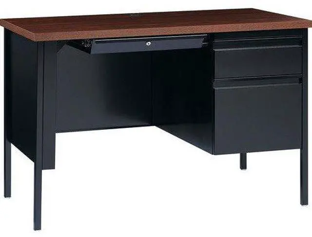 Main image of Lorell Right Pedestal Desk, Steel, 45-1/2"x24"x29-1/2", Walnut/BK (LLR66948)