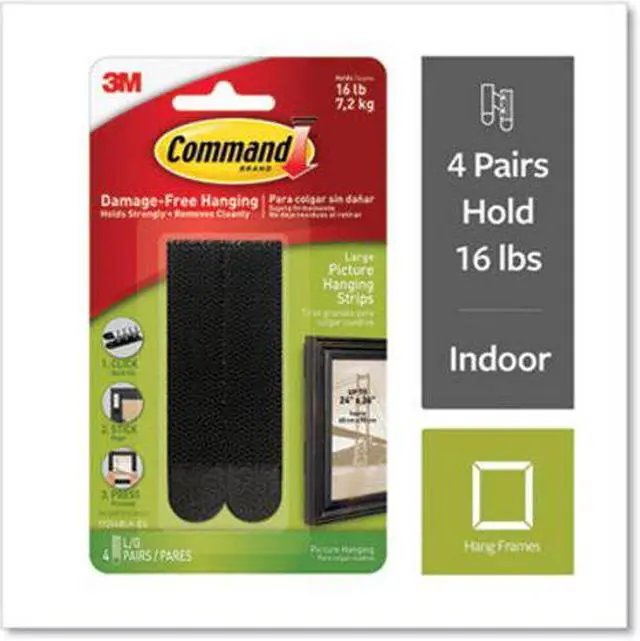 Alt view image 6 of 13 - 3M 17206BLK Command Large Picture Hanging Strips Black 4 sets/pack