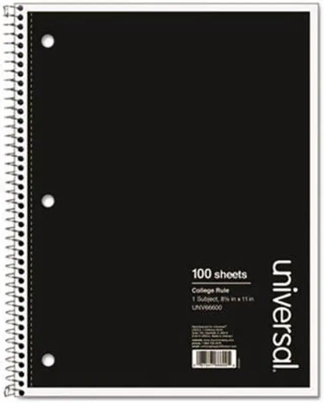 Alt view image 4 of 5 - Universal 1 Sub. Wirebound Notebook 11 x 8 1/2 College Rule 100 Sheets Black