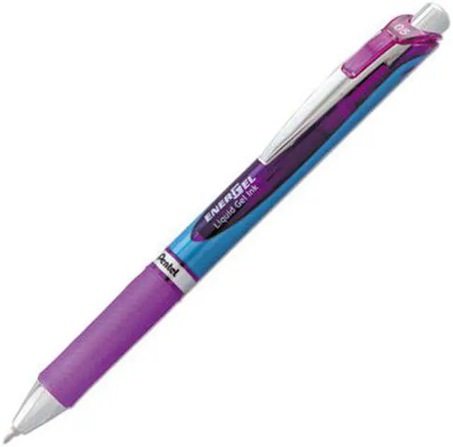 Alt view image 6 of 6 - Pentel EnerGel RTX Retractable Liquid Gel Pen .5mm Silver/Violet Barrel Violet Ink BLN75V