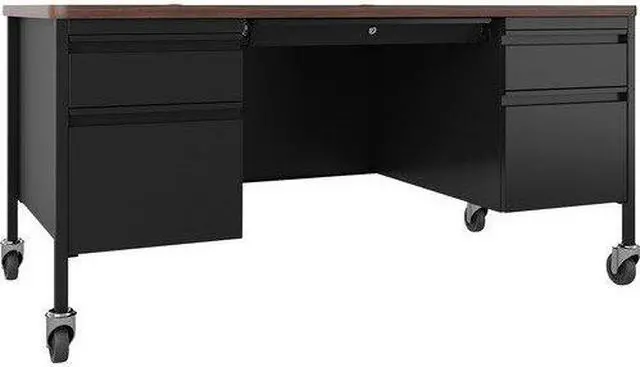 Main image of Lorell Desk, Double-Pedestal, Mobile, 60"x30"x29-1/2", Walnut/BK (LLR66945)