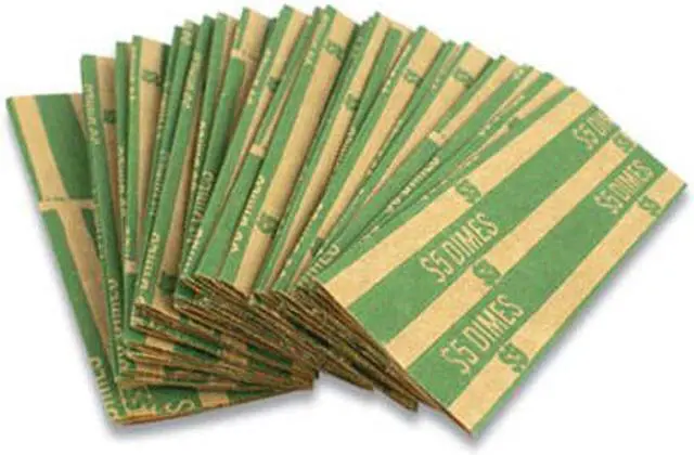 Alt view image 4 of 5 - FLAT TUBULAR COIN WRAP, DIMES, $5.00, GREEN, 1,000/BOX