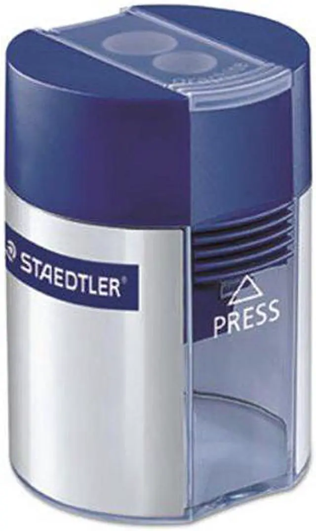 Alt view image 10 of 19 - Staedtler 512001BK03 Handheld Manual Double-Hole Plastic Sharpener, Blue/Silver, 6/Box
