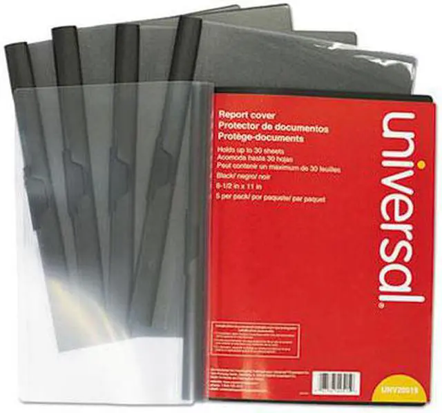 Alt view image 4 of 4 - Universal 20515 Plastic Report Cover W/Clip, Letter, Holds 30 Pages, Clear/Black, 5/Pk