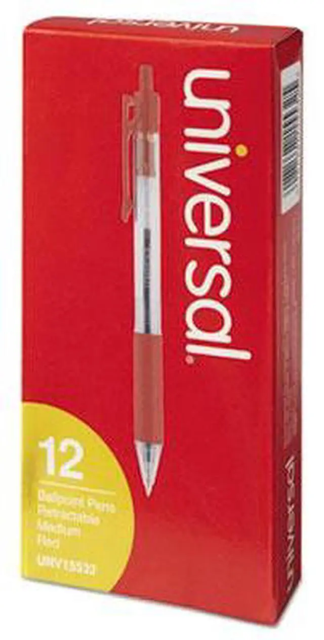 Alt view image 9 of 15 - UNIVERSAL Economy Retractable Ballpoint Pen Red Ink Clear 1mm Dozen 15532