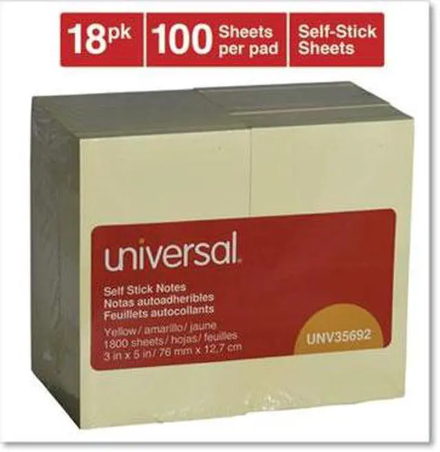 Alt view image 4 of 6 - Universal UNV35692 Self-Stick Note Pads, 3 x 5, Yellow, 100-Sheet, 18/Pack