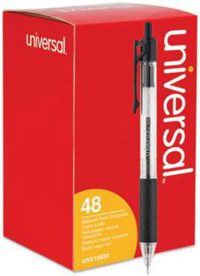 Alt view image 10 of 17 - Universal Comfort Grip Clear Barrel Retractable Ballpoint Pen Black Ink 1mm 48/Set 15533