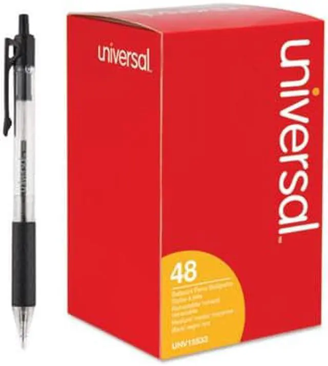 Alt view image 11 of 17 - Universal Comfort Grip Clear Barrel Retractable Ballpoint Pen Black Ink 1mm 48/Set 15533