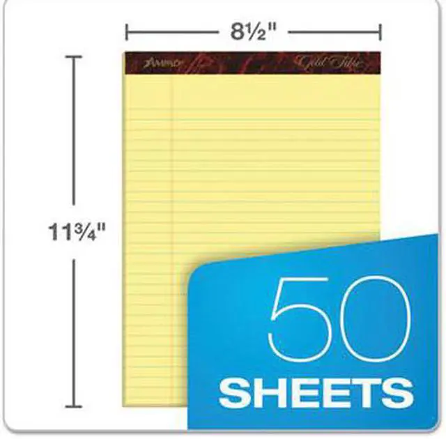 Alt view image 3 of 7 - Tops 20020 Gold Fibre Ruled Pad, Legal/Legal Rule, Ltr, Canary, 50-Sheet Pads/Pack, Dozen