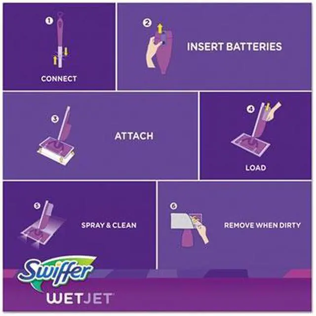 Alt view image 6 of 7 - Procter & Gamble - 92811 - WetJet Mop Starter Kit, 46 Handle, Silver/Purple, 2/Carton