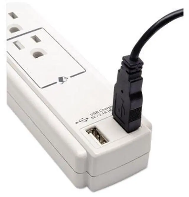 Alt view image 13 of 20 - Tripp Lite 6 Outlet Surge Protector Power Strip 6Ft Cord 990 Joules Dual Usb Charging Led & Insurance (Tlp606usb)