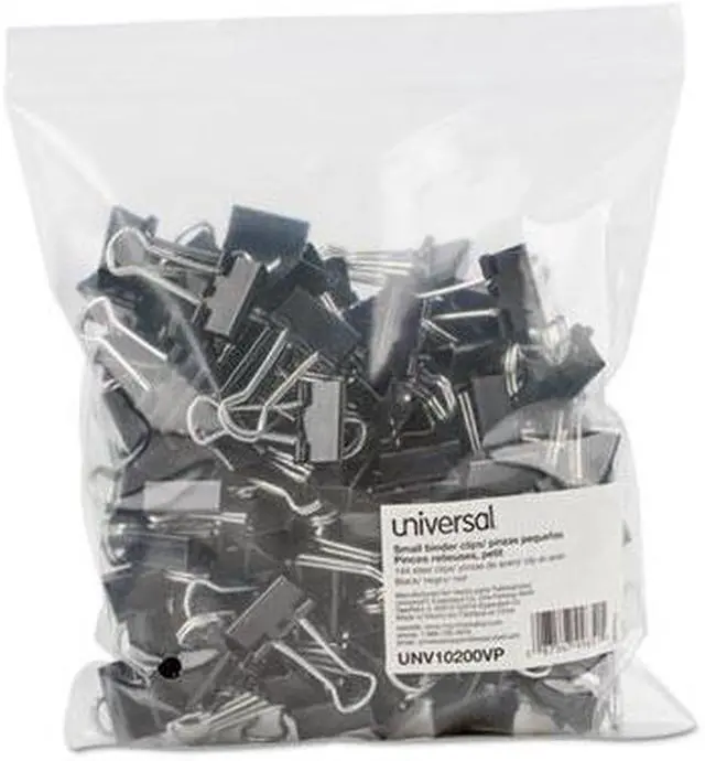 Alt view image 6 of 10 - Universal UNV10200 Small Binder Clips, Zip-Seal Bag, 3/8 Inch Capacity, 3/4 Inch Wide, Black, 144/Bag