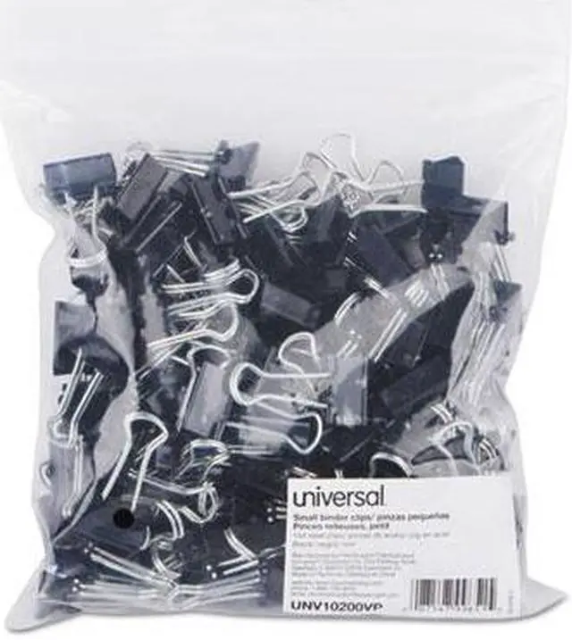 Alt view image 7 of 10 - Universal UNV10200 Small Binder Clips, Zip-Seal Bag, 3/8 Inch Capacity, 3/4 Inch Wide, Black, 144/Bag