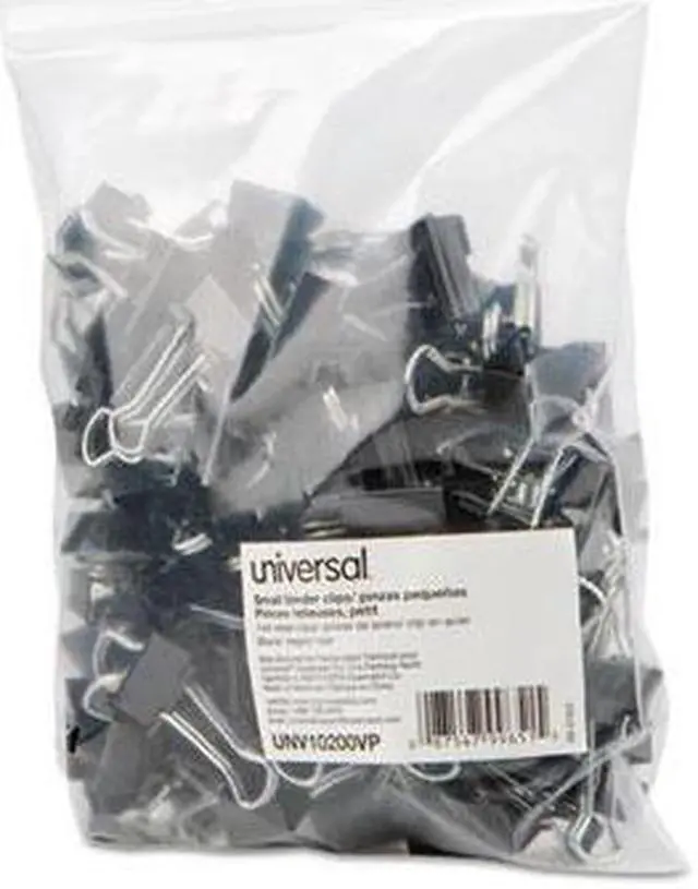 Alt view image 8 of 10 - Universal UNV10200 Small Binder Clips, Zip-Seal Bag, 3/8 Inch Capacity, 3/4 Inch Wide, Black, 144/Bag