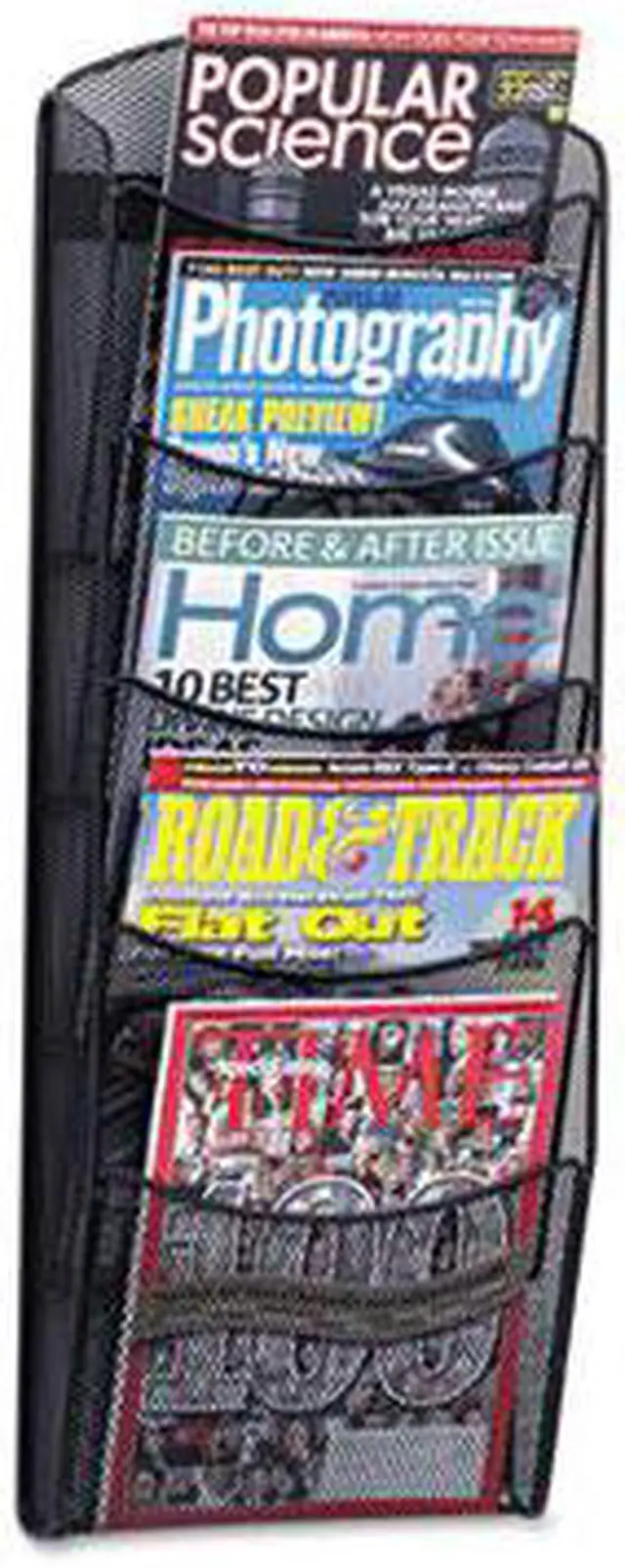 Alt view image 8 of 20 - Safco Onyx Mesh Literature Rack Five Compartments 10-1/4w x 3-1/2d x 28-1/3h