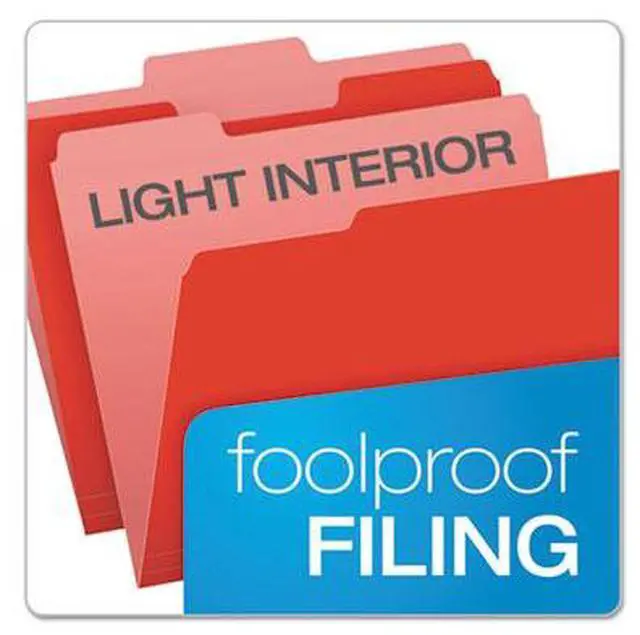 Alt view image 6 of 10 - Pendaflex Colored File Folders 1/3 Cut Top Tab Letter Red/Light Red 100/Box 15213RED
