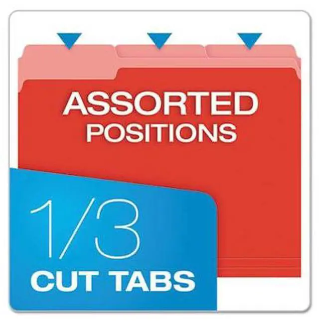 Alt view image 5 of 10 - Pendaflex Colored File Folders 1/3 Cut Top Tab Letter Red/Light Red 100/Box 15213RED