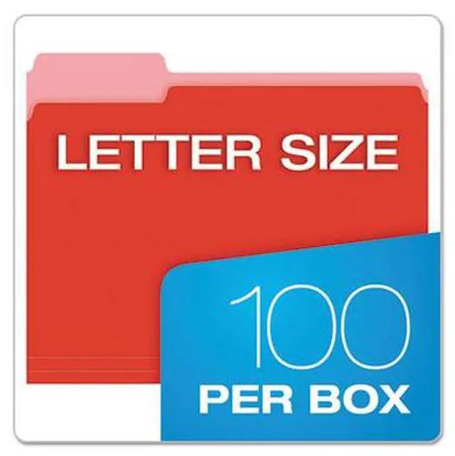 Alt view image 8 of 10 - Pendaflex Colored File Folders 1/3 Cut Top Tab Letter Red/Light Red 100/Box 15213RED