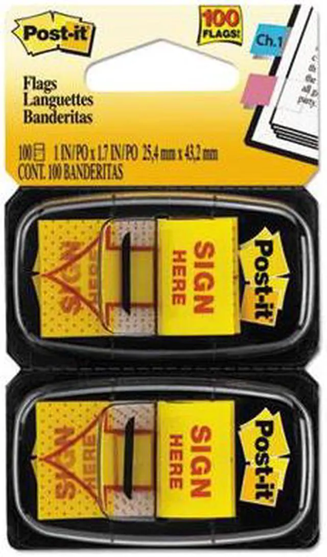 Alt view image 16 of 20 - 3M 680SH2 Message Flags Sign Here Yellow Two 50-Flag Dispensers per Pack