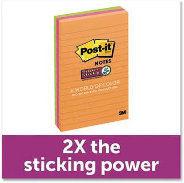 Alt view image 9 of 13 - Post-it Pads in Rio de Janeiro Colors Lined 4 x 6 90-Sheet 3/Pack 6603SSUC
