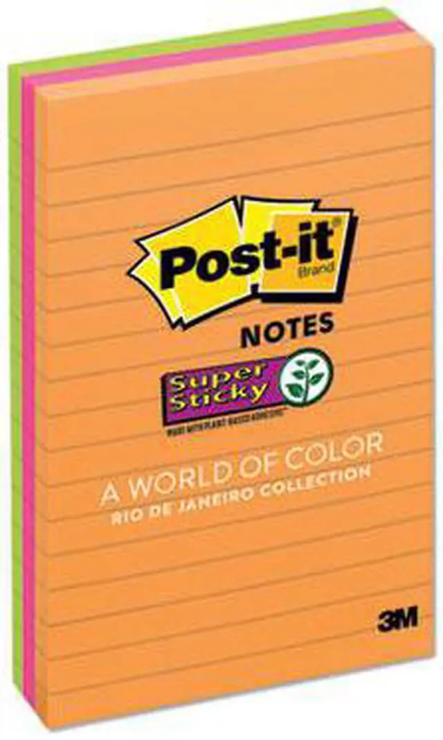Alt view image 10 of 13 - Post-it Pads in Rio de Janeiro Colors Lined 4 x 6 90-Sheet 3/Pack 6603SSUC