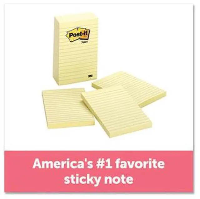 Alt view image 15 of 20 - 3M 6605PK Bonus Pack, 4 x 6, Lined, Canary Yellow, 5 100-Sheet Pads/Pack