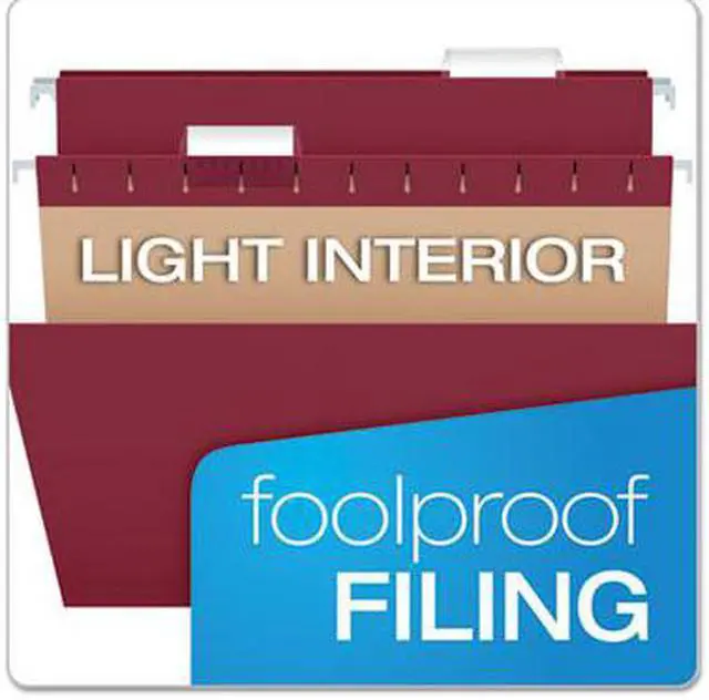 Alt view image 9 of 15 - Pendaflex Essentials Colored Hanging Folders 1/5 Tab Letter Burgundy 25/Box 81613