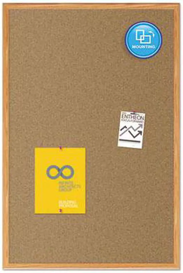 Alt view image 7 of 9 - Mead Bulletin Board, 36 in. H, 48 in. W, Oak  Includes Mounting Hardware 85367