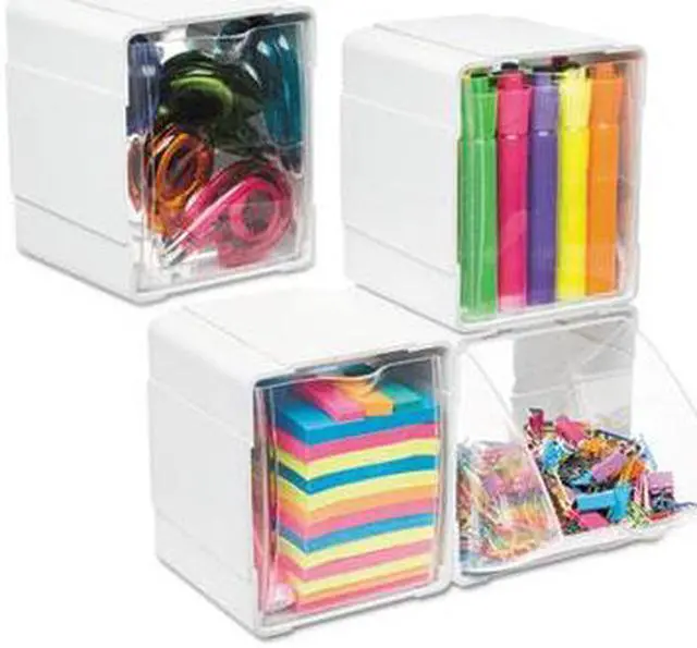 Alt view image 12 of 19 - deflecto Next Gen Interlocking Tilt Bin 4 3/4 x 5 1/4 x 5 5/8 White/Clear 421103